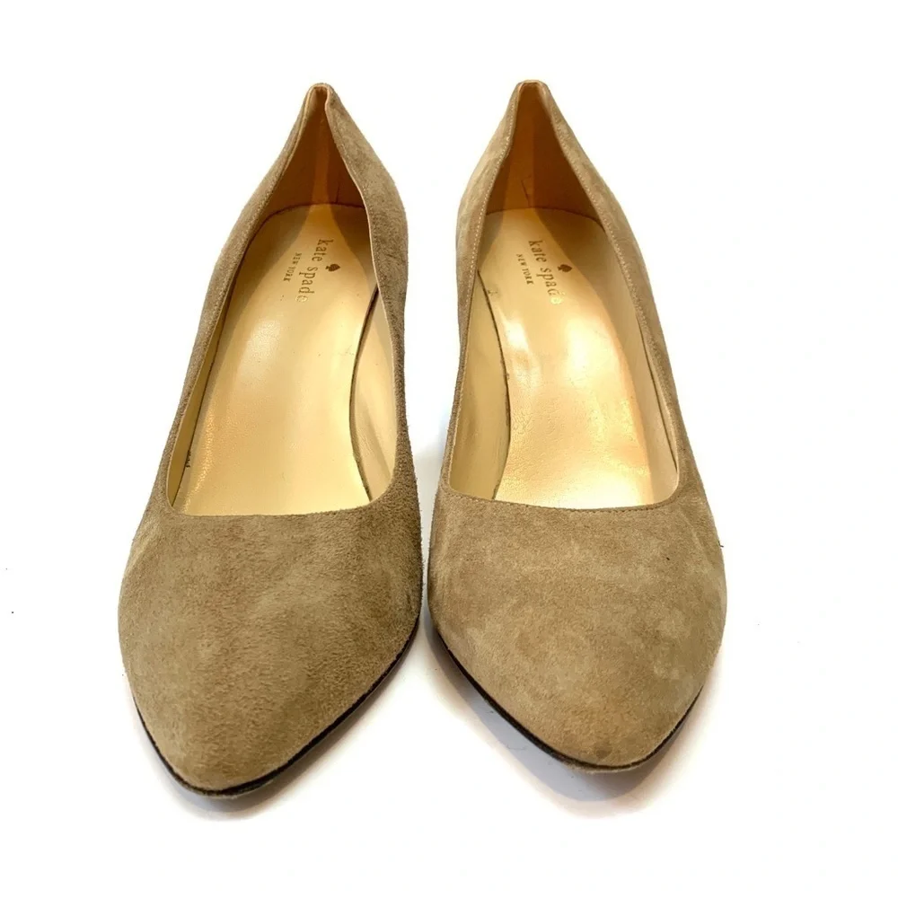 Kate Spade | Tan suede pointed toe wedge heels
